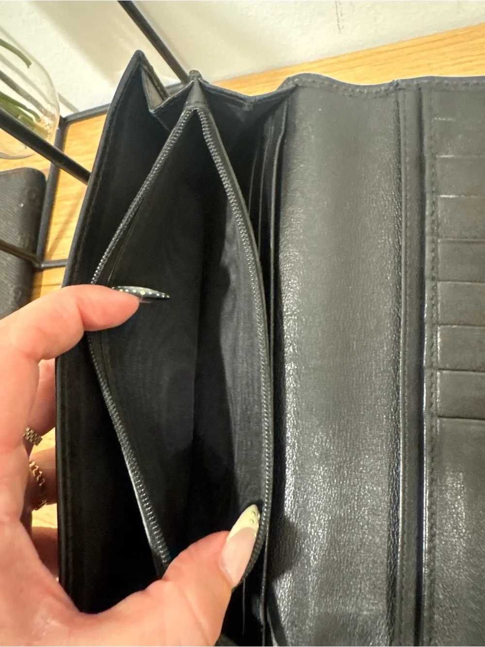Authentic Gucci Black Patent Microissima GG Long Wallet